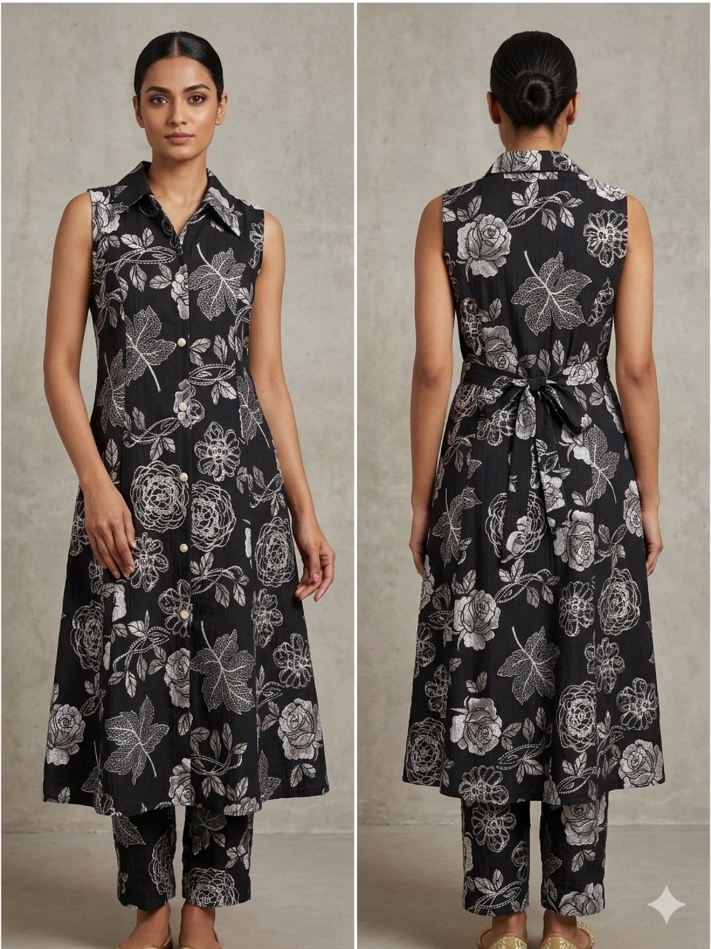 Pink and Black Ikat Print Sleeveless Shirt 2 pc Dress size -S